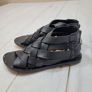 Beek Turaco woven leather sandals zipper back black gladiator